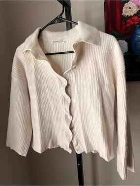Reformation cream Ribbed Button-Front Women's Sweater cashmere READ